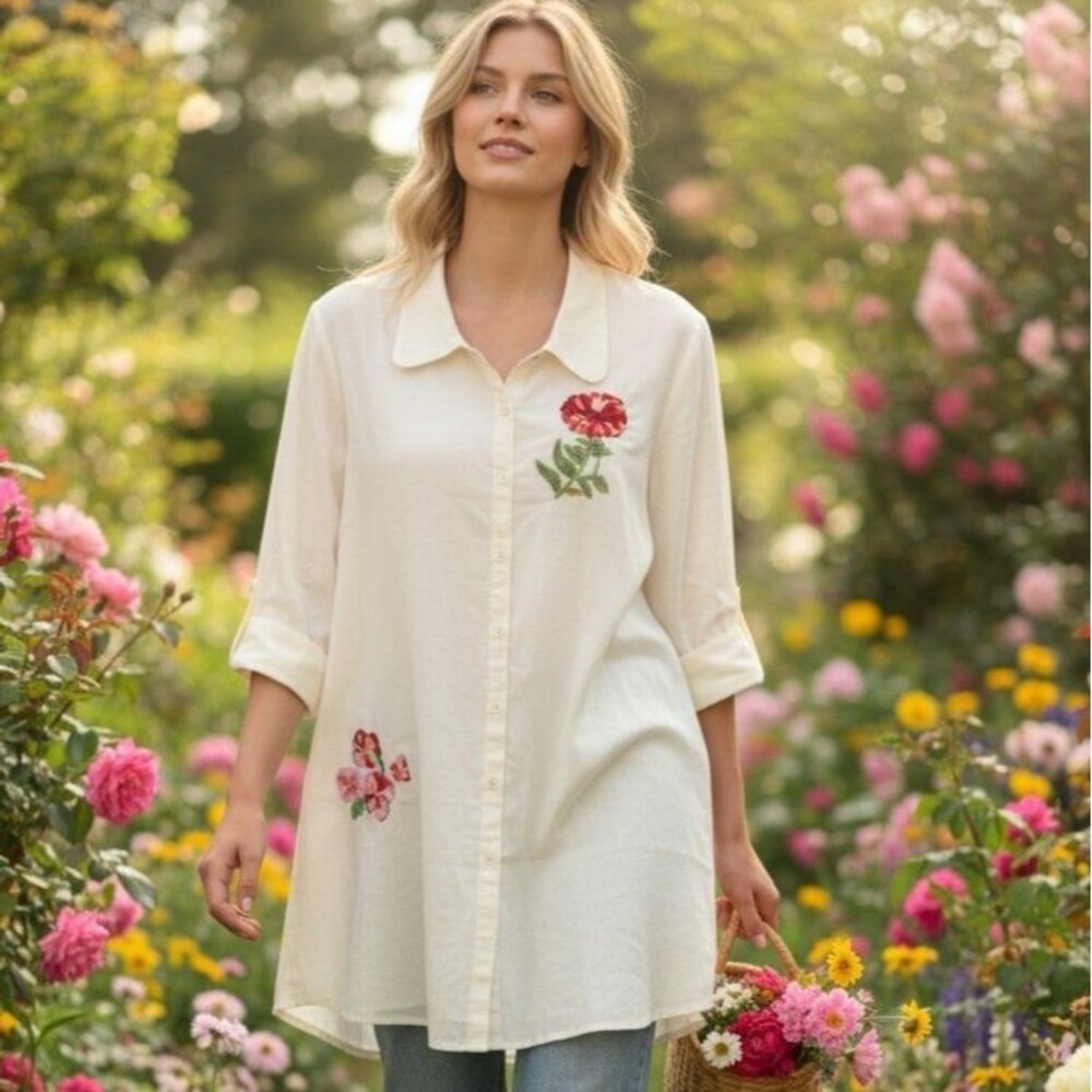 NWOT APRIL CORNELL Artful Blossoms Tunic Cottagecore Minimalist